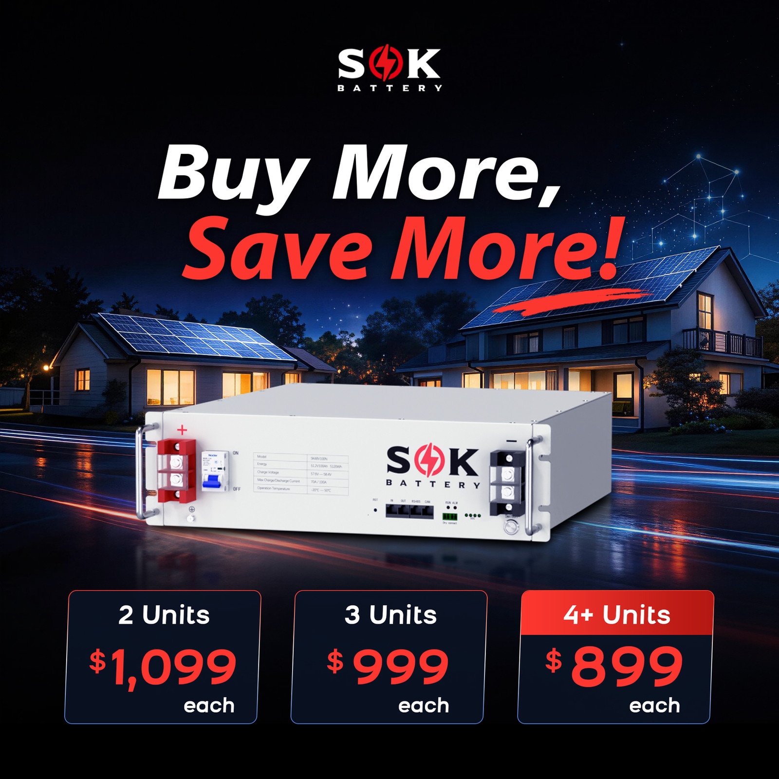 SOK SK48V100N batterie lithium 48V 100Ah rack 3U